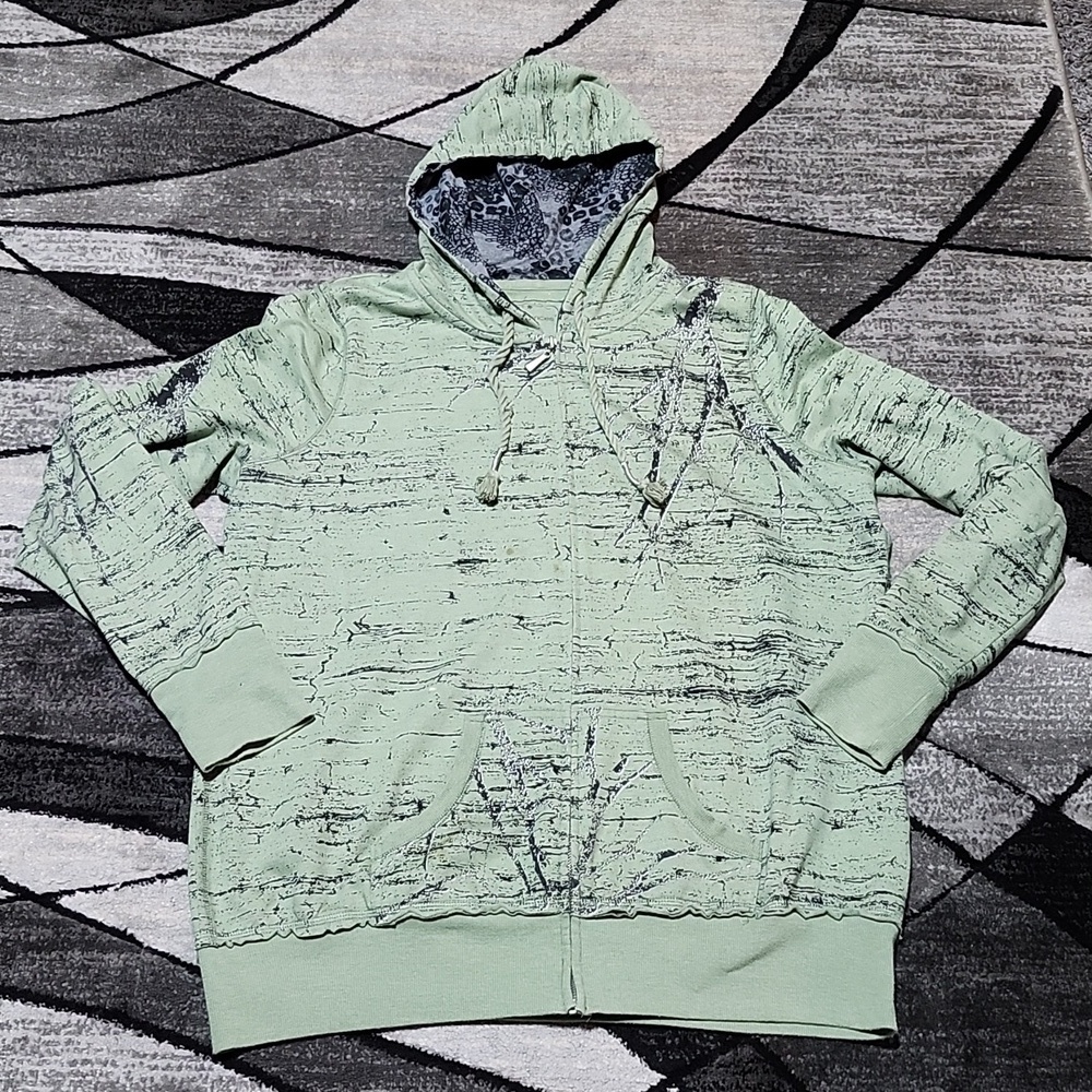 MAURICES GRAPHIC DESIGN GREEN FULL-ZIP HOODIE SWEATSHIRT JACKET 2XL